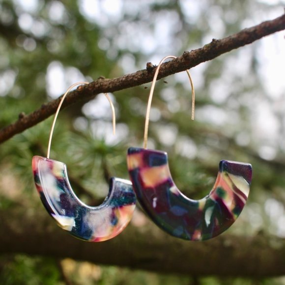 Baublebar Navy Gold Resin Drop Oval Hoop Earrings - Picture 7 of 11